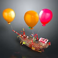 Colorful Decorative Airship Lifted By Yellow And Pink Balloons With Small Decorative Details