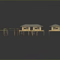 Garden Landscape with Traditional Wooden Pavilions and Tiled Roof Architectural Structures