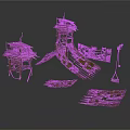 Wooden Scenery Components With Moss Covered Tower Platforms And Broken Planks 3d model