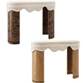 Modern Console Table Design With Wooden Textured Pillars And Scalloped White Top