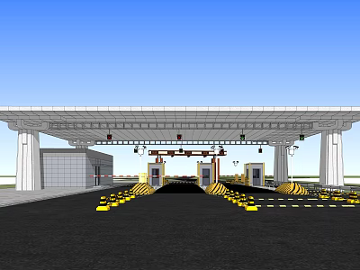 Highway Toll Booth With White Canopy Yellow Speed Bumps And Gates 3d model