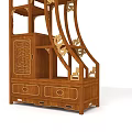 Traditional Chinese Wooden Curio Shelf With Circular Arch Design And Carved Multi-layer Compartments