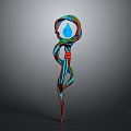 Enchanted Magic Staff With Twisted Design Blue Gem And Red Ribbon