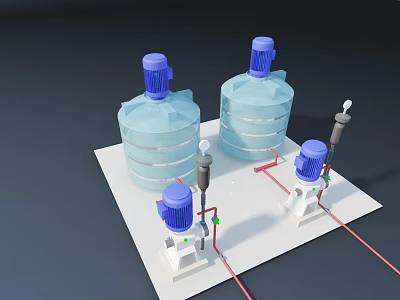 Industrial Processing Equipment With Large Transparent Tanks Blue Motors And Pipelines 3d model