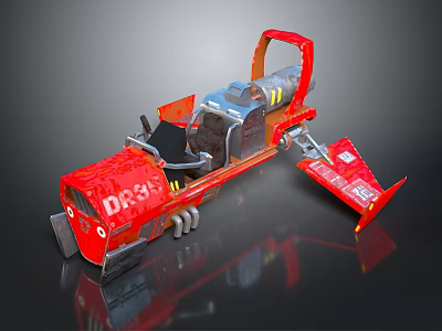Red Modified Motorcycle With Snow Plow Attachment And Unique DR3 Design Features 3d model