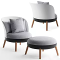 Modern Single Sofa With Gray Fabric Black Base Wooden Legs And Ottoman