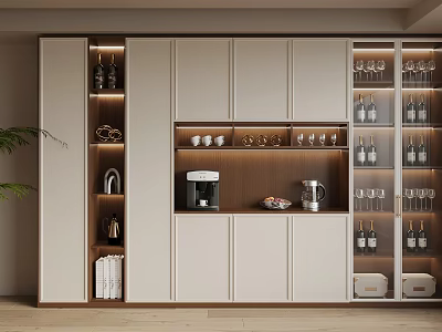 Modern Wine Cabinet Design With Glass Doors Storage For Wine Bottles And Glassware 3d model