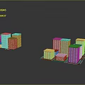 Colorful Urban Building Models With Blue Orange Beige Facades And Different Heights On Reflective Surface