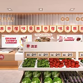 Supermarket Interior With Fresh Fruit Vegetable Displays Shelves Checkout Counter Bright Lighting And Shopping Cart
