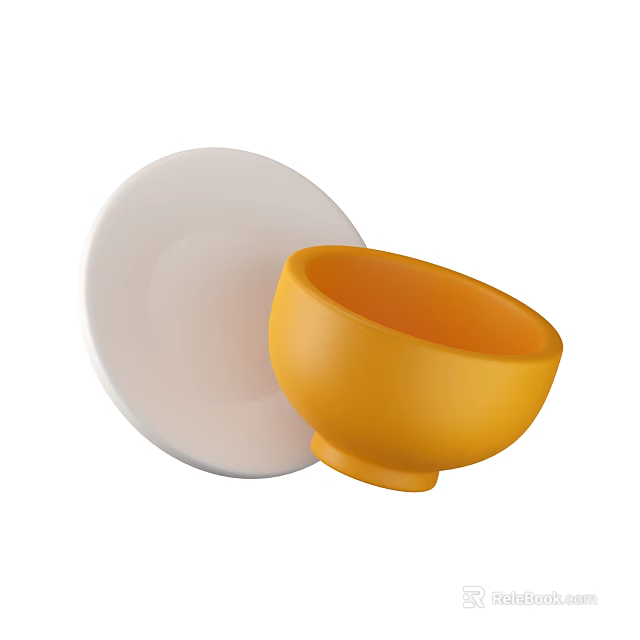 Modern Kitchenware Set Featuring White Plate And Yellow Bowl For Daily Use 3d model 