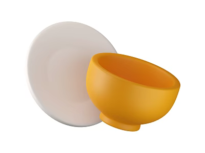 Modern Kitchenware Set Featuring White Plate And Yellow Bowl For Daily Use 3d model