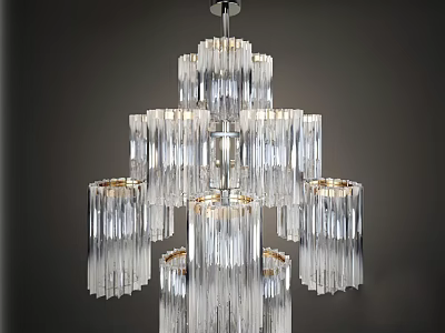 Multi Tiered Modern Chandelier With Transparent Crystal Columns And Elegant Design 3d model