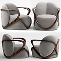 Elegant Modern Single Sofa With Light Gray Fabric Upholstery And Curved Wooden Armrests For Living Room