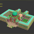 Islamic Style Building with Pink Exterior Green Domes Central Courtyard and Arched Windows