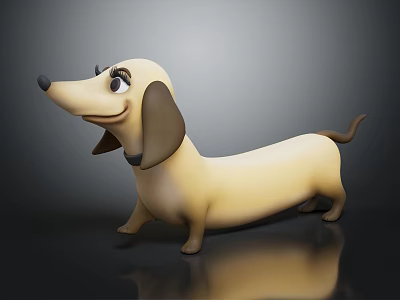 3D Cartoon Dachshund Character With Yellow Brown Coat And Black Collar On Dark Background 3d model
