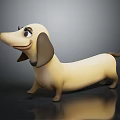 3D Cartoon Dachshund Character With Yellow Brown Coat And Black Collar On Dark Background
