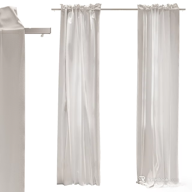 Elegant White Curtains With Sheer Fabric And Floor Length Draped Design 3d model 
