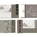 Chinese Style Bed Background Wall With Landscape Floral And Storage 3d model