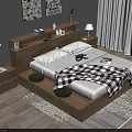 Wooden Double Bed Design With Storage Nightstands Wall Art Hanging Lights And Rug