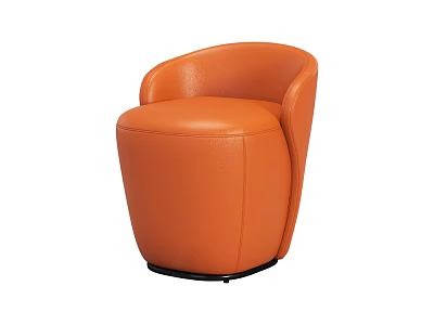 Modern Orange Leather Single Sofa with Curved Design and Black Base 3d model