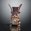 Unique Rabbit Shaped Decorative Clock With Top Hat And Green Eyes 3d model