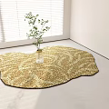 Stylish Golden Patterned Carpet With Irregular Shape Placed On Light Floor Near Window Plant 3d model
