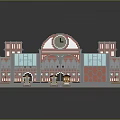 Historic Train Station Architecture With Clock Tower Arched Roof Platforms And Vintage Train