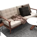 Modern Multiplayer Sofa Wooden Legs Sofa Coffee Table Side Table Low Table Pillow Blanket Ornaments Leisure Chair 3d model