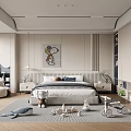 Modern Style Kids Bedroom With Toys And Snoopy Wall Art