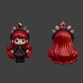 Cute Game Movie Character With Long Red Hair Gemstone Headdress Black Outfit And Red Decorations