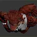 Anthropomorphic Wolf Creature Character In Red Costume White T-Shirt Black Graphic Dark Pants Red Footwear