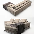 Modern Casual Sofa Set With Plush Cushions And Soft Throw Blanket Design 3d model
