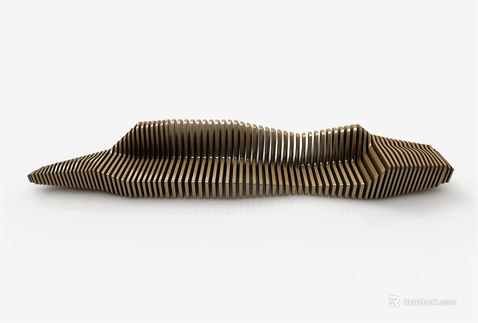Modern Outdoor Chair With Wooden Slats And Wavy Curved Structure Design 3d model 