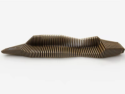 Modern Outdoor Chair With Wooden Slats And Wavy Curved Structure Design 3d model