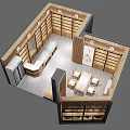 Supermarket Department Store with Wooden Shelves Wine Tobacco Cashier Counter and Famous Liquor