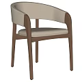 Modern Dining Chair With Light Leather Seat Armrests And Dark Wooden Curved Backrest