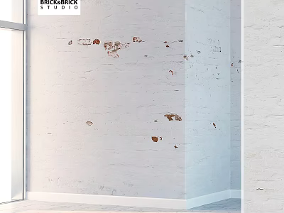 Building Components Of White Brick Wall With Exposed Structural Elements And Interior Design 3d model