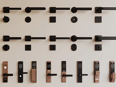 Various Stylish Door Handles In Black Brown With Smart Keypad Designs 3d model