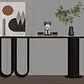 Modern Black Console Table With Artwork Vase Greenery And Decorative Items 3d model