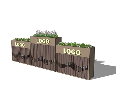 Elegant Brown Flower Planters with Wavy Design LOGO and Blooming Flowers 3d model