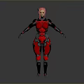 Futuristic Female Cyborg With Red Mechanical Armor And Pink Horns Design