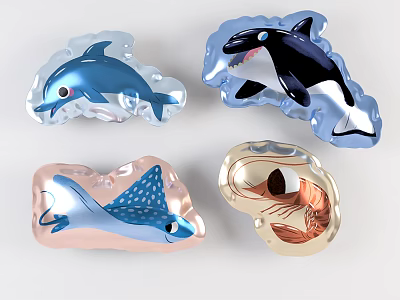 Cute Colorful Inflatable Marine Animal Toys With Dolphin Whale Ray And Lobster Shapes 3d model
