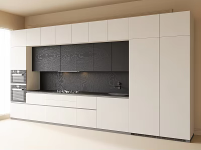 Modern Kitchen Interior Sideboard With White And Black Cabinets Countertop And Appliances 3d model