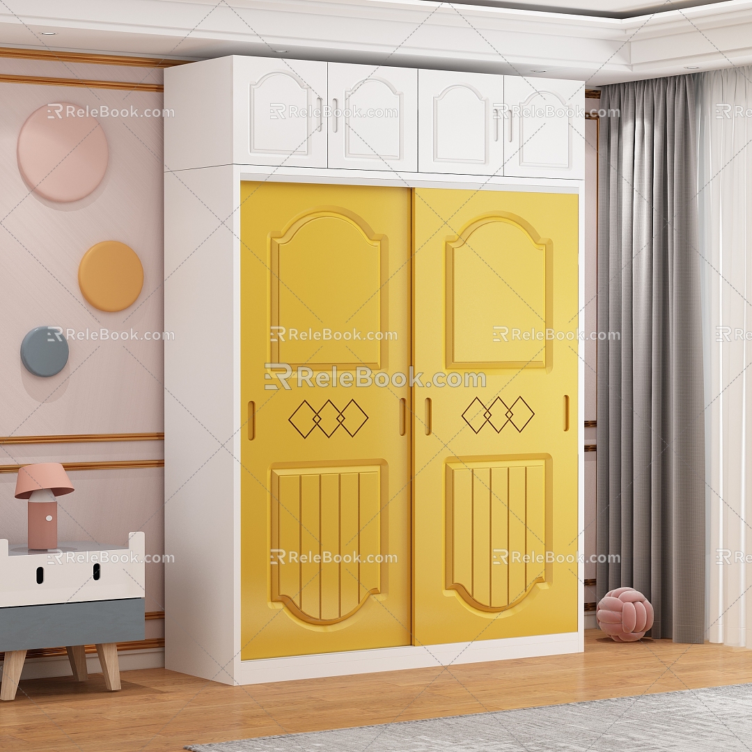 Jane ou children's wardrobe color paint sliding door wardrobe 3d model