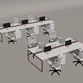 Modern Office Desk And Chair Set With Long Tables White Chairs And Computer Monitors