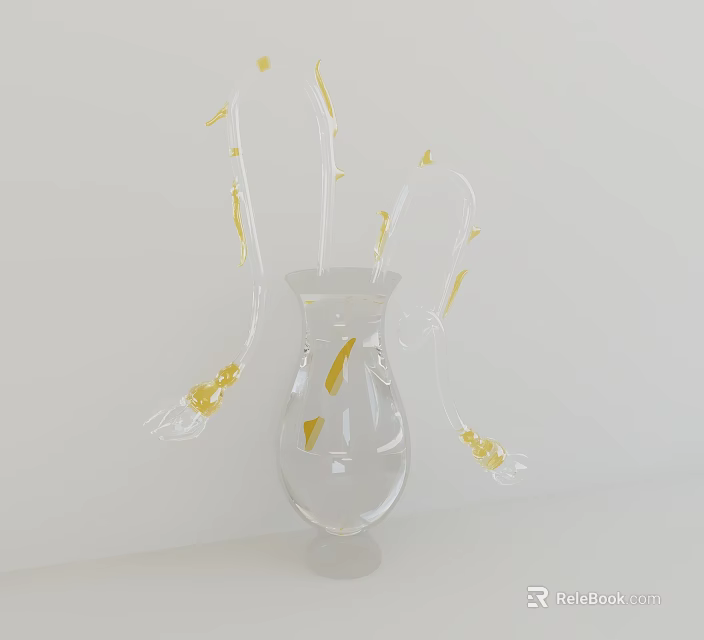 Transparent Glass Vase With Slender Yellow Decorative Flowers And White Background For Home Decor 3d model 