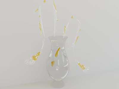 Transparent Glass Vase With Slender Yellow Decorative Flowers And White Background For Home Decor 3d model