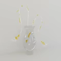 Transparent Glass Vase With Slender Yellow Decorative Flowers And White Background For Home Decor