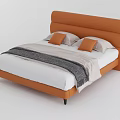 Modern Double Bed With Orange Headboard White Sheets Gray Blanket And Orange Pillows 3d model