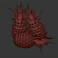 Three Fresh Orange Pineapples With Green Leaves On Black Background And Reflection